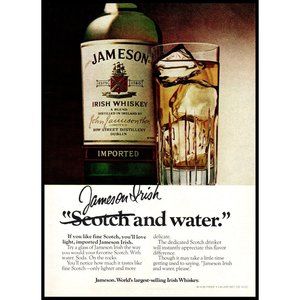 1978 Jameson Irish Whiskey Vintage Print Ad Green Bottle on the Rocks Wall Art